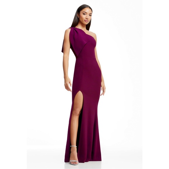 Dress The Population Georgina One-Shoulder Crepe Gown Nwot - Picture 1 of 9